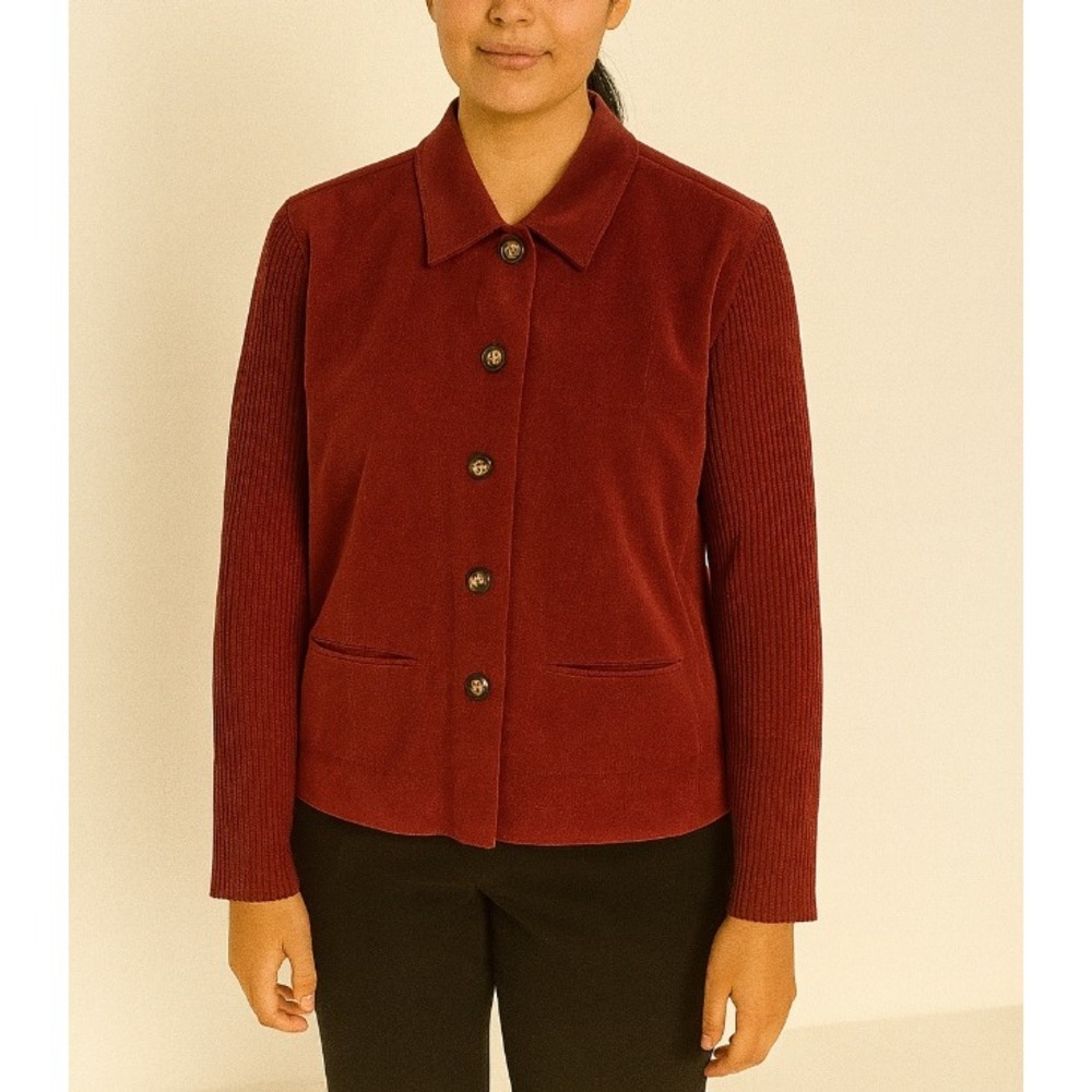 Talbots Women's Suede Knit Sleeve Button Front Jacket Blazer - Red